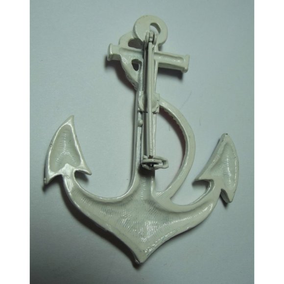 Vintage Anchor Brooch Pin  Victorian enamel red white blue patriotic sailor ship - Picture 5 of 8